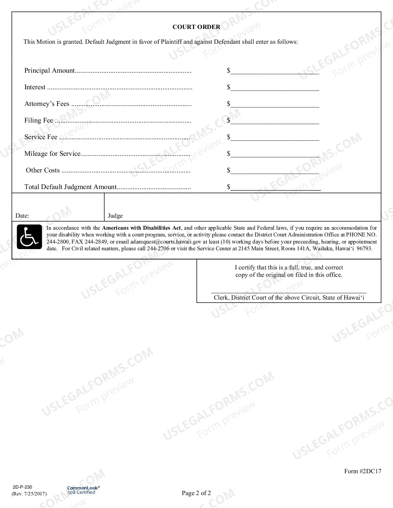 Preview Motion for Default Judgment - Declaration - Order Granting Motion