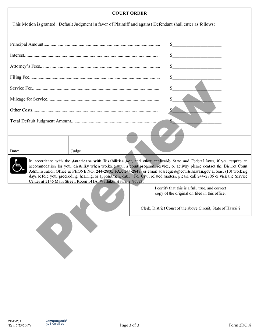 Hawaii Default Judgment For Divorce US Legal Forms