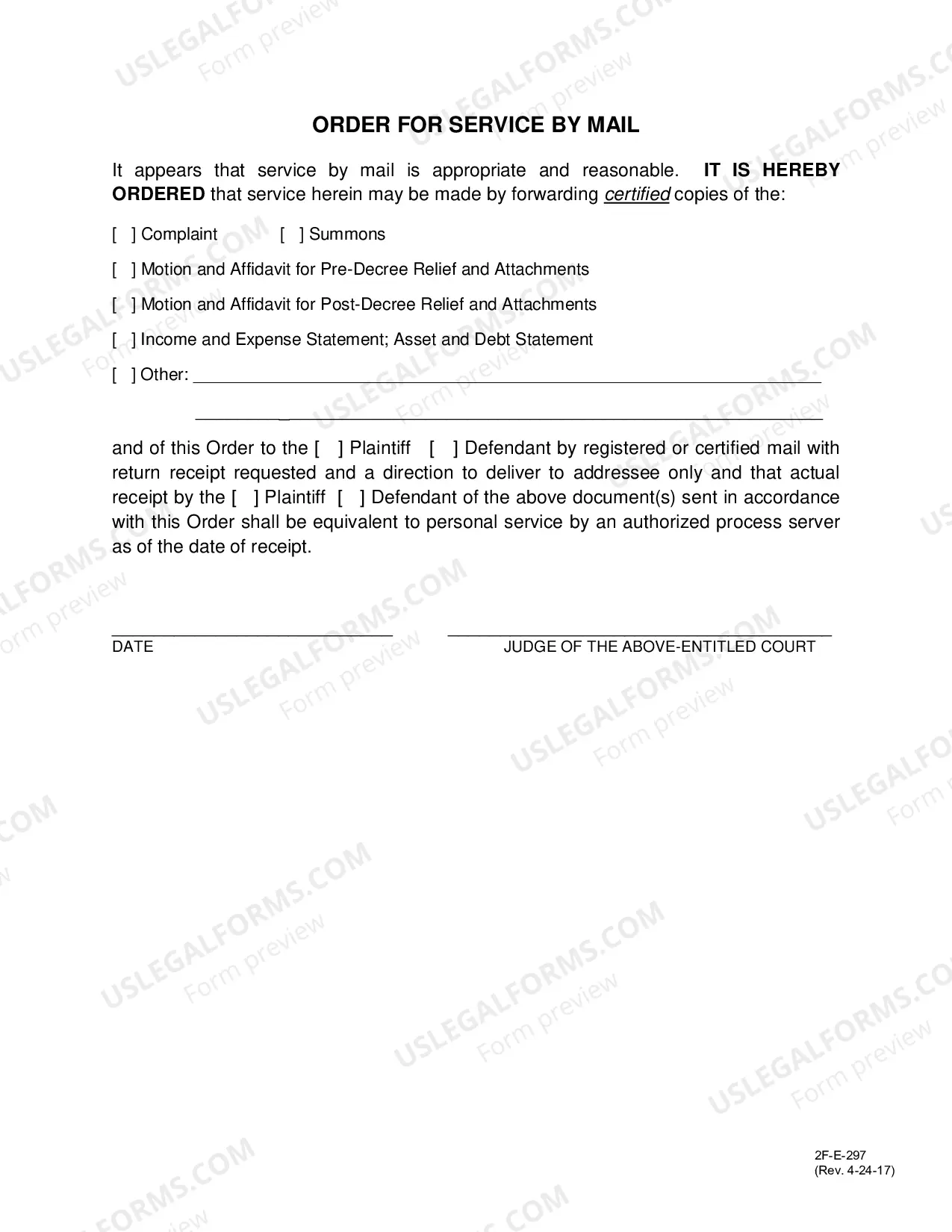 Preview Motion for Service by Mail and Affidavit - Order for Service by Mail - Family Court - Second Circuit