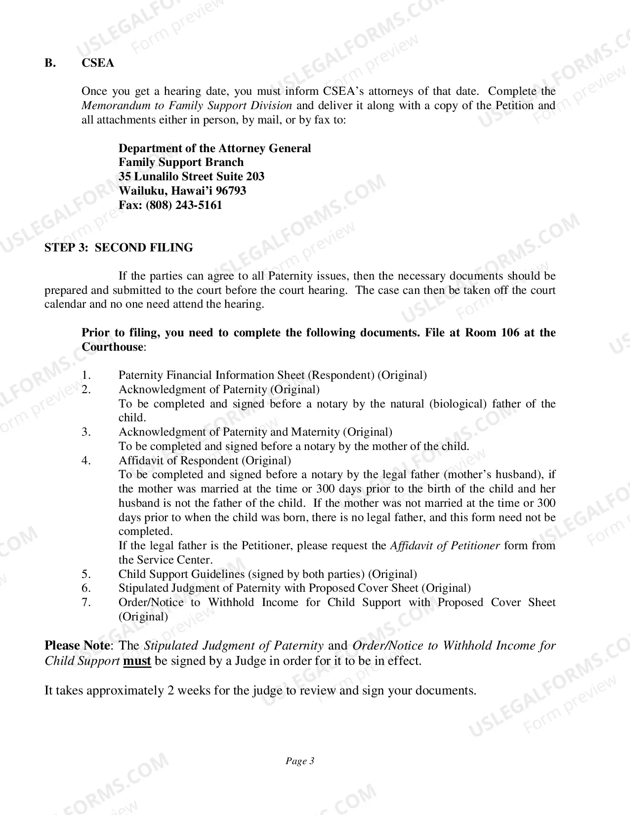 Preview Instructions for Uncontested Paternity without a Hearing - Second Circuit