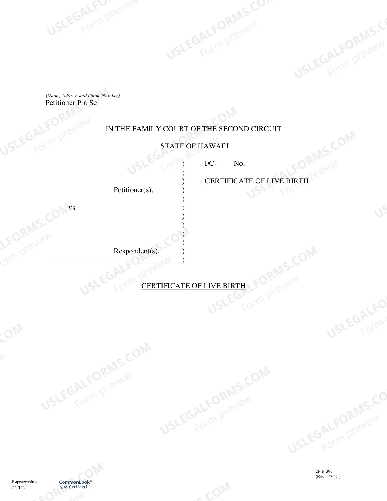 Preview Certificate of Live Birth - Second Circuit