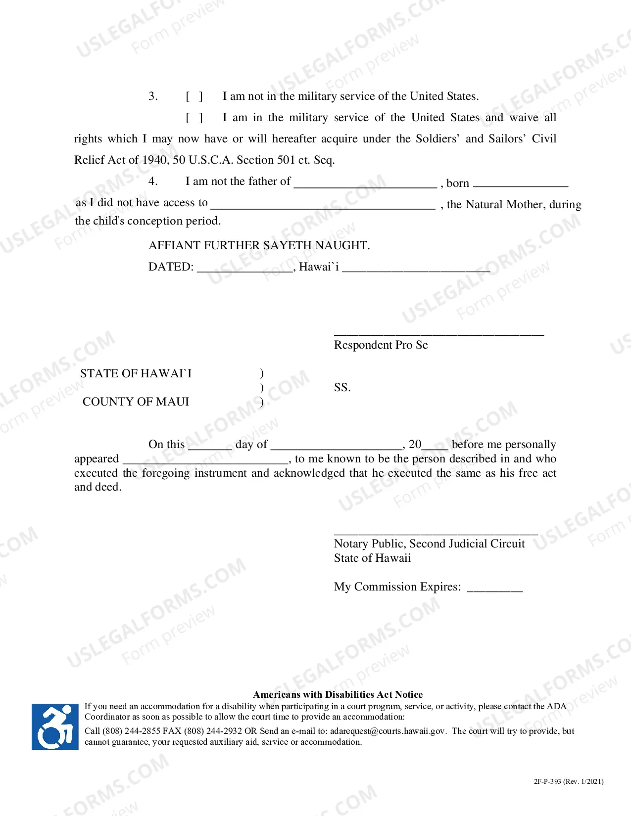 Preview Affidavit of Respondent for Paternity - Second Circuit