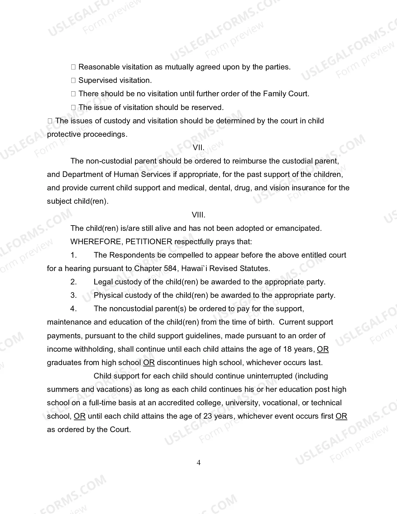 Preview Petition for Custody, Visitation, Support Orders after Voluntary Establishment of Paternity - Second Circuit