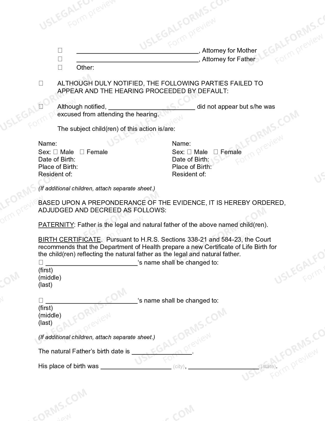 Preview Order for Custody, Visitation, Support after Voluntary Establishment of Paternity - Second Circuit