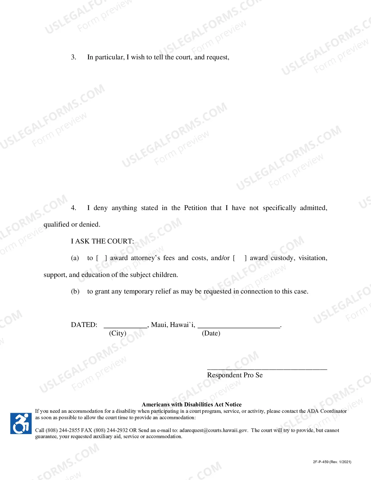 Preview Answer to Petition for Custody and Support Orders after Voluntary Establishment of Paternity - Second Circuit