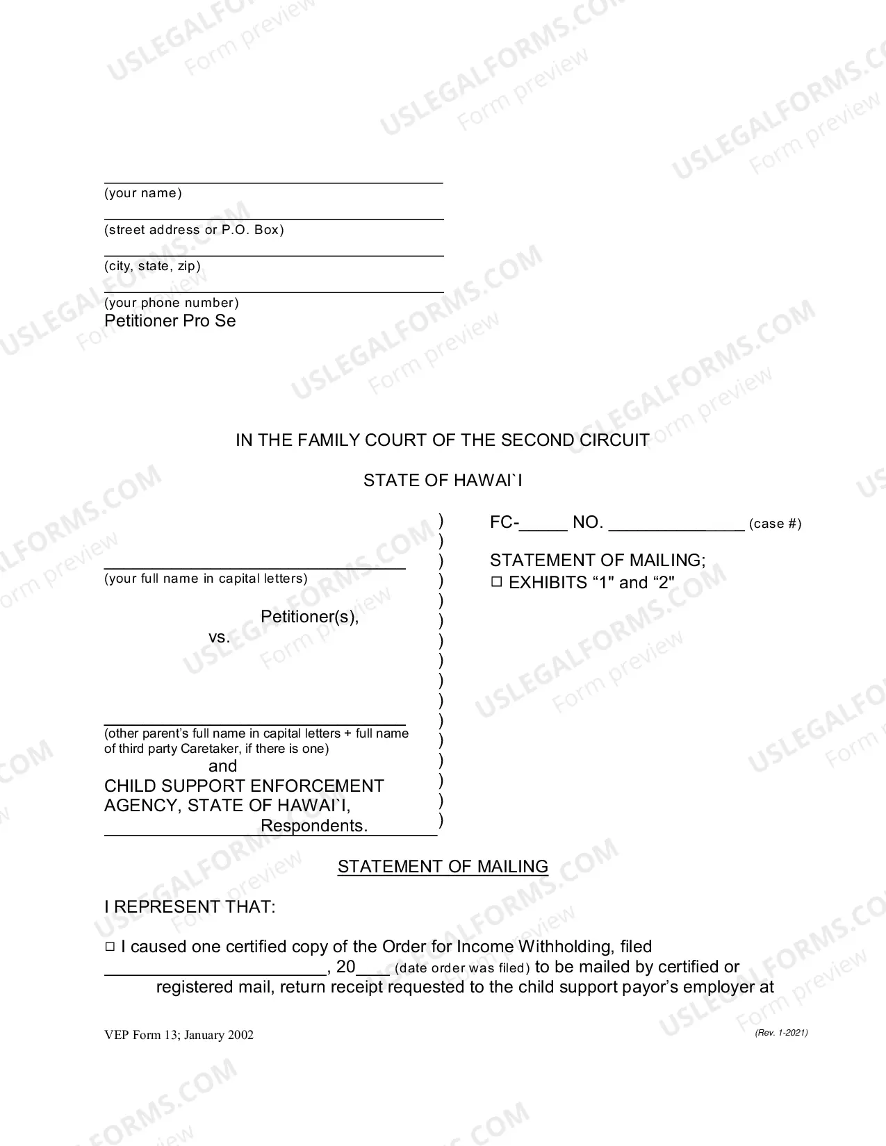 Preview Statement of Mailing - Order Withholding Income - Second Circuit