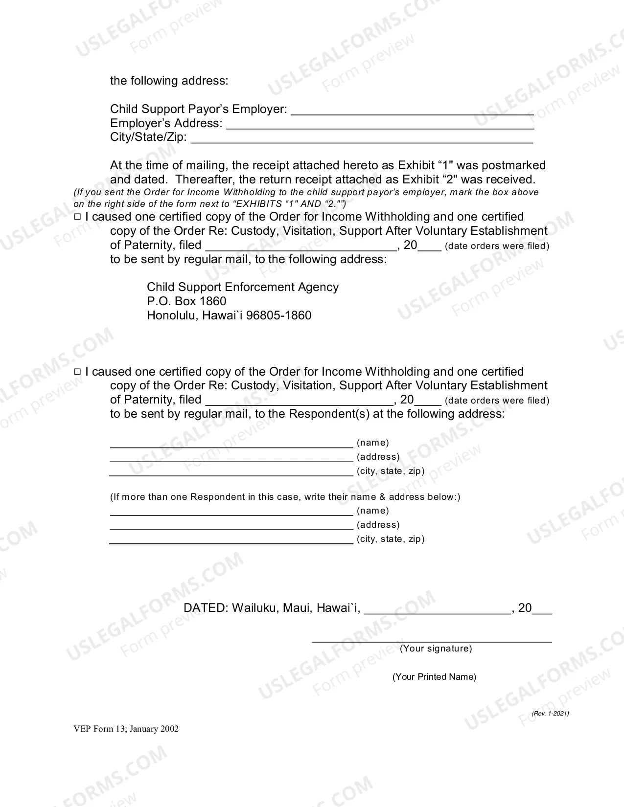 Preview Statement of Mailing - Order Withholding Income - Second Circuit