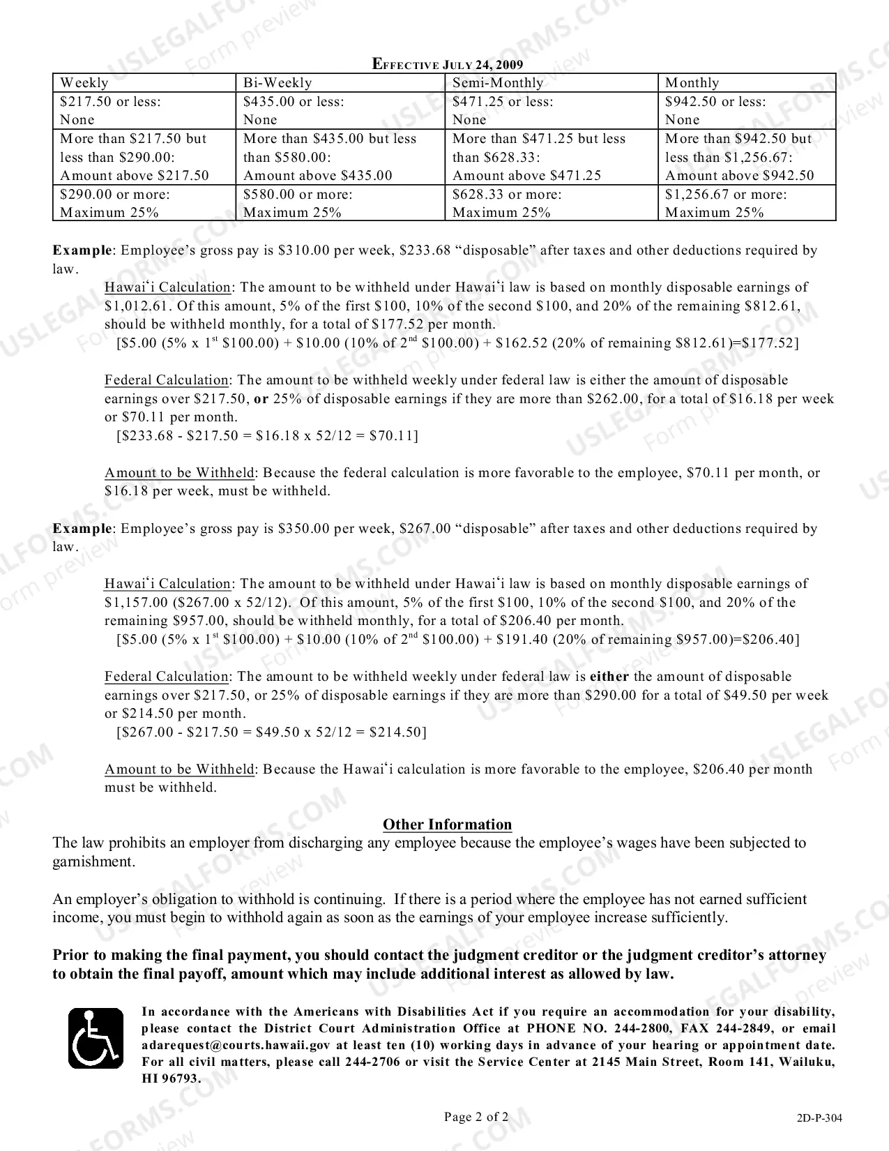 Preview Hawaii Garnishee Information