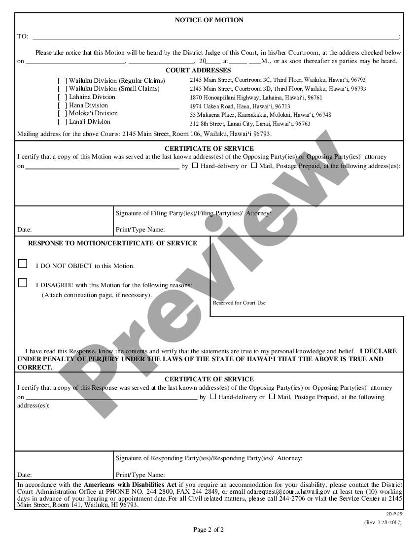 Hawaii Motion regarding Discovery US Legal Forms