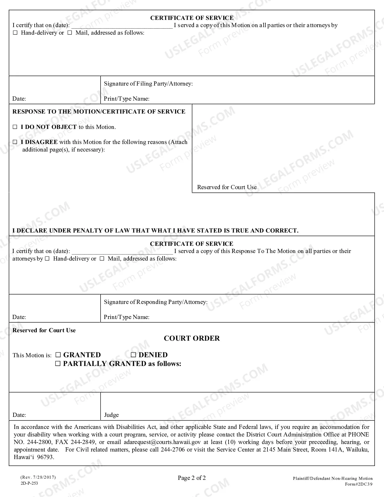 Preview Motion for Non-Hearing