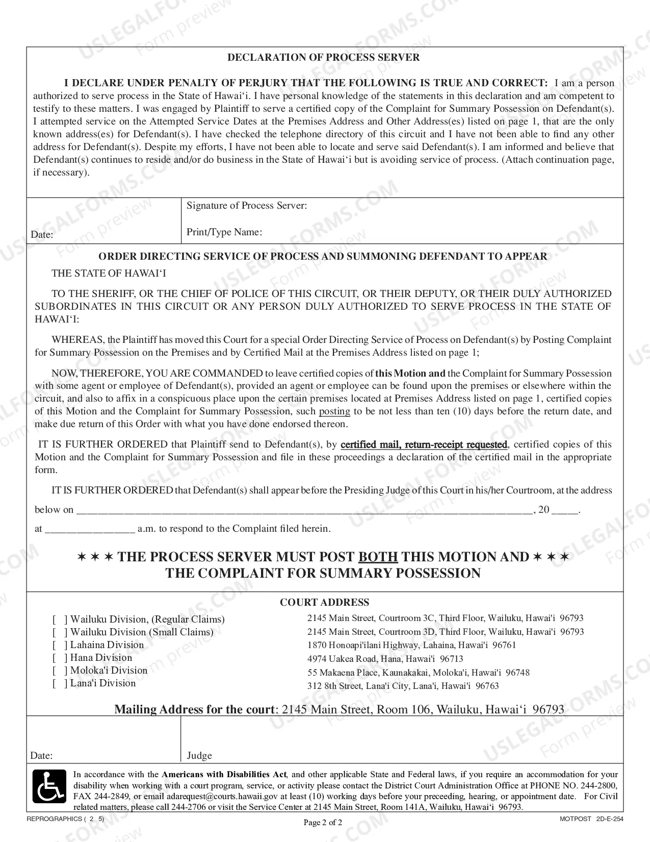 Preview Motion for Service of Process By Posting and By Certified Mail