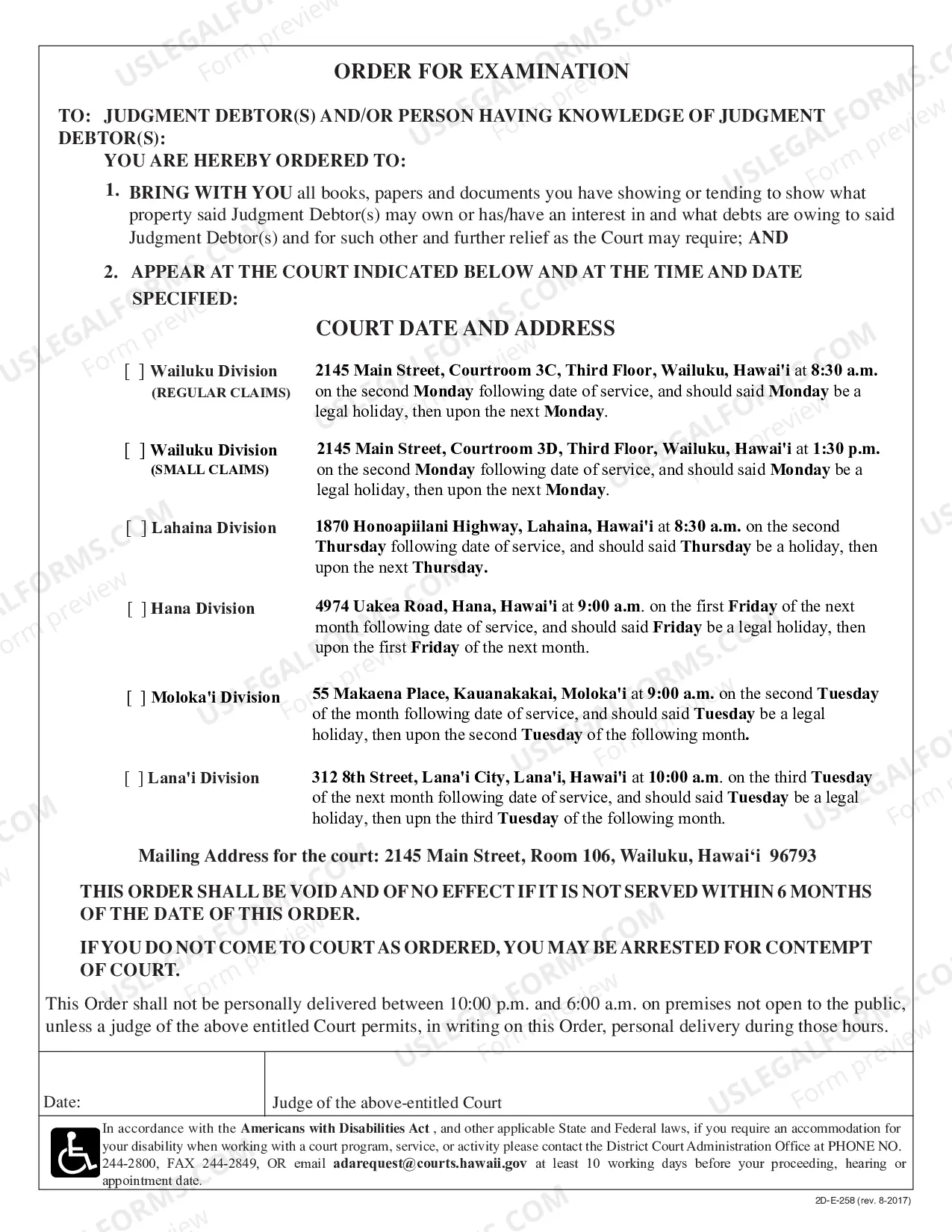 Preview Motion for Examination of Judgment Debtor's Order for Examination