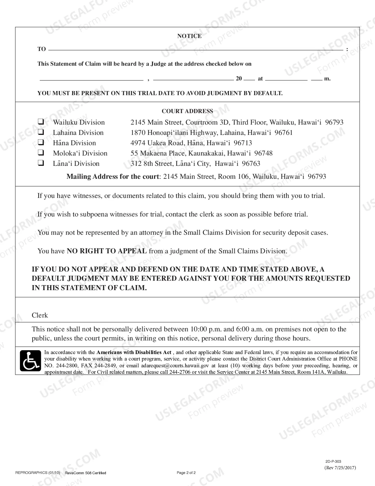 Preview Statement of Claim - Security Deposit