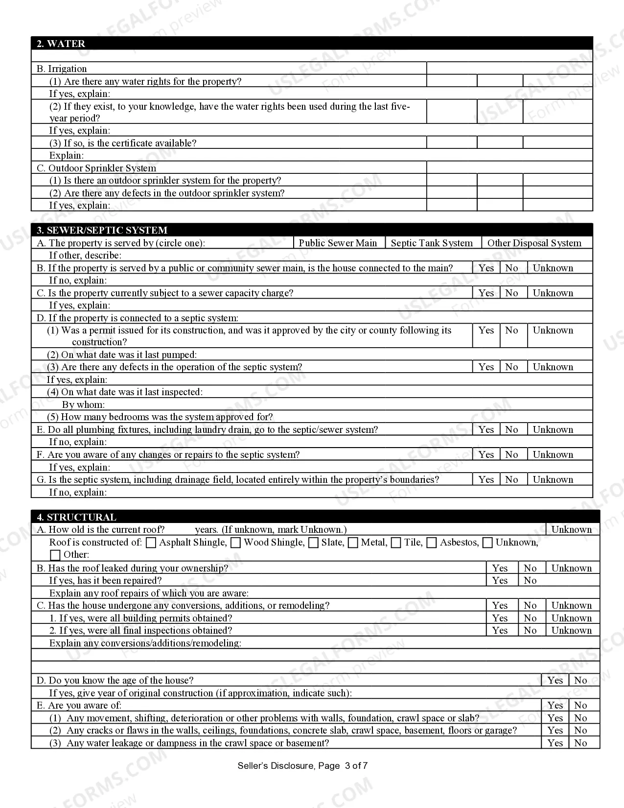 Preview Residential Real Estate Sales Disclosure Statement