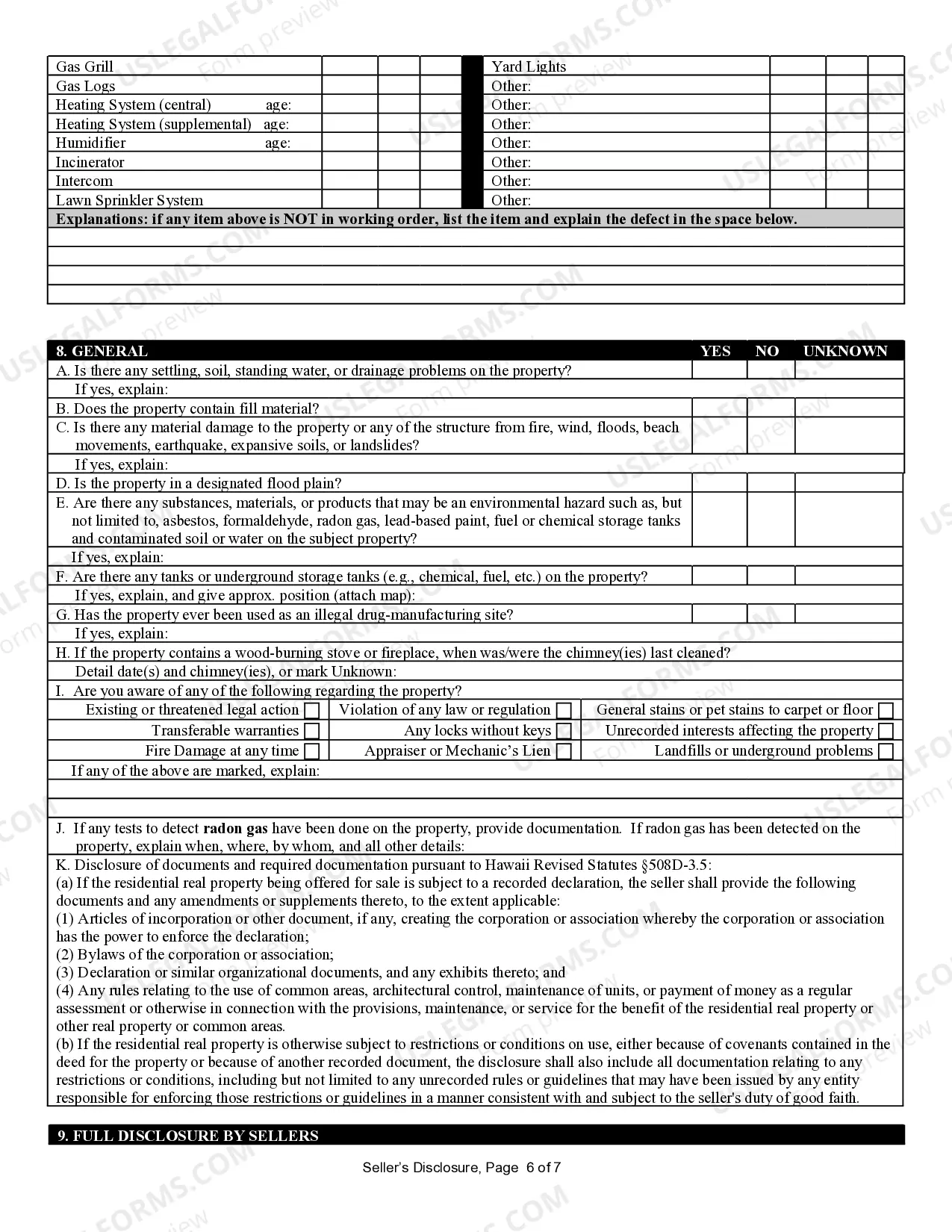 Preview Residential Real Estate Sales Disclosure Statement