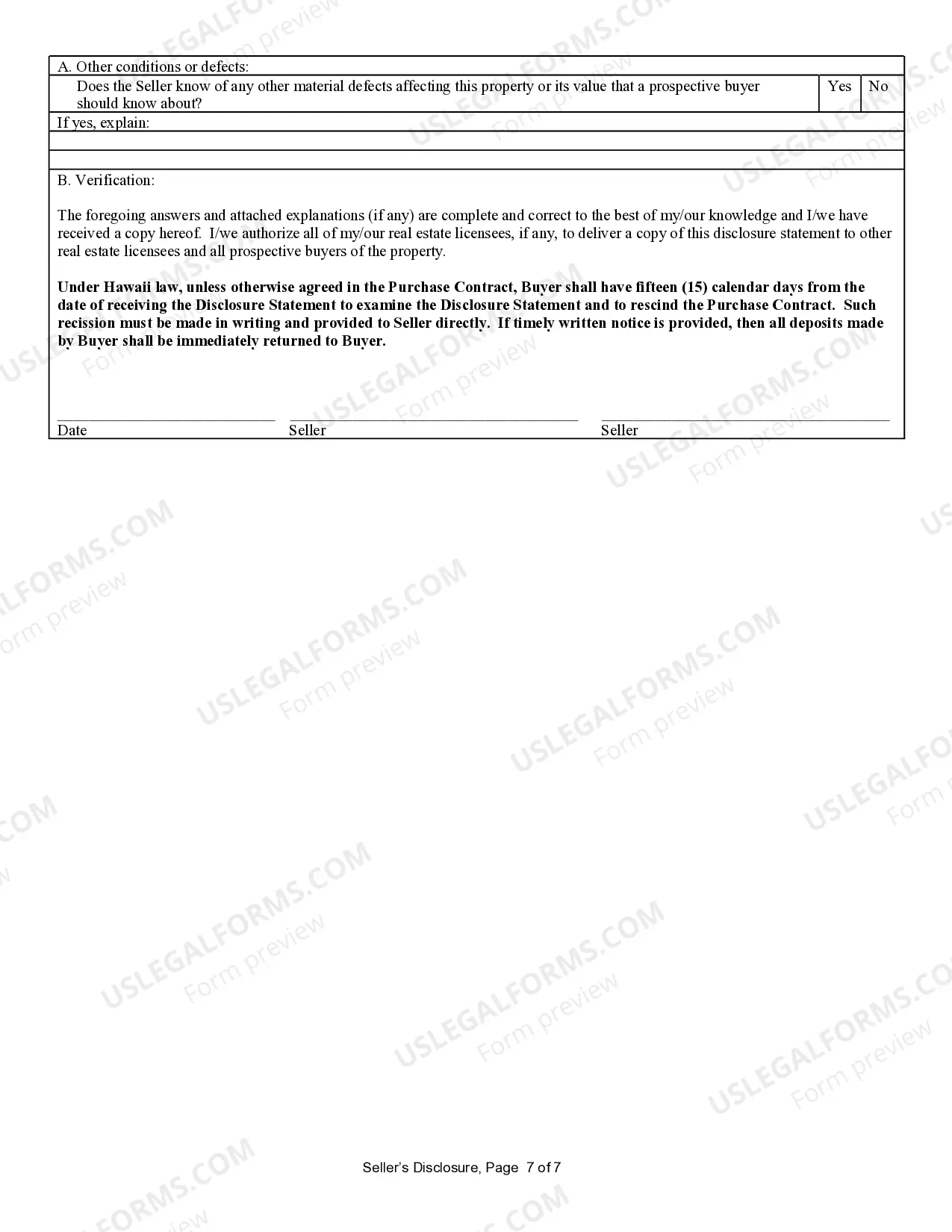 Preview Residential Real Estate Sales Disclosure Statement