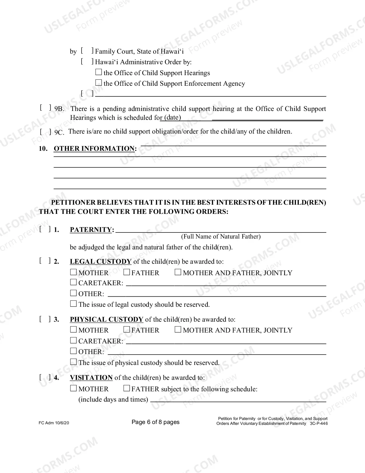Preview Petition for Paternity, or for Custody, Visitation, and Support Orders after Voluntary Establishment of Paternity - Third Circuit
