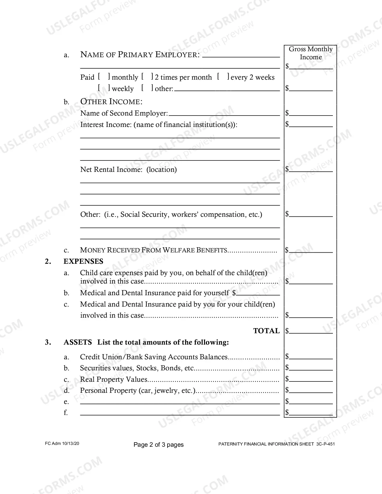 Preview Paternity Financial Information Sheet - Third Circuit