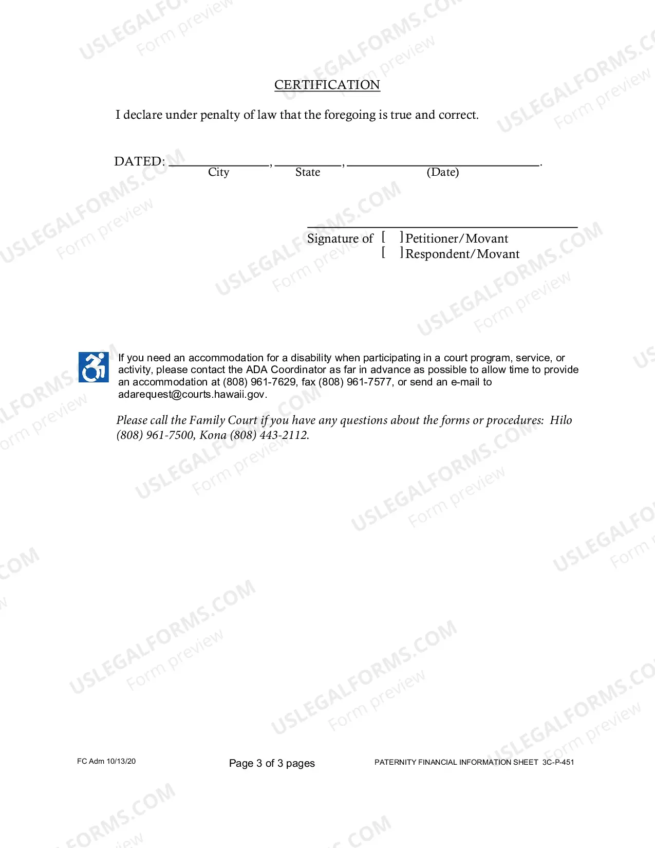 Preview Paternity Financial Information Sheet - Third Circuit