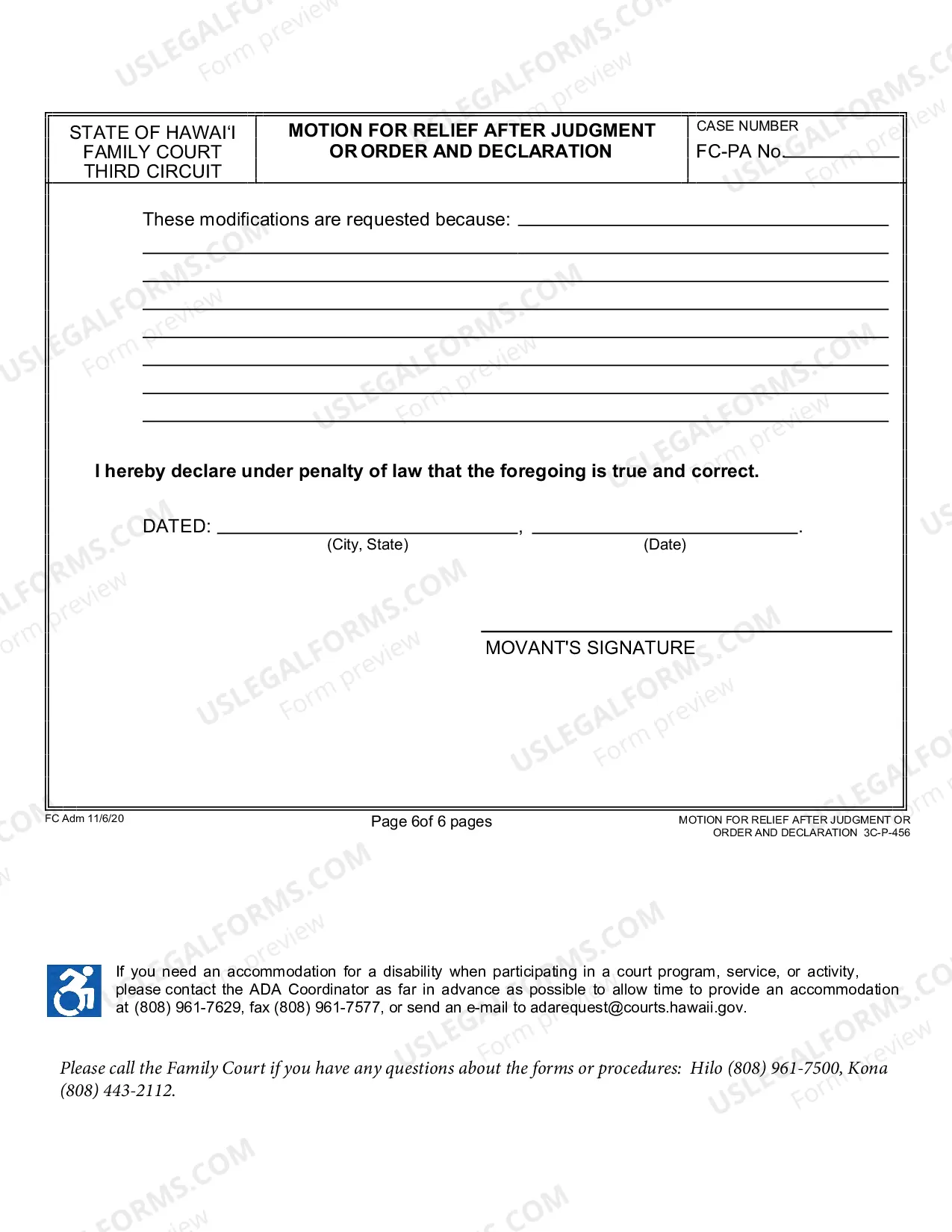 Preview Motion for Relief after Judgment or Order - Family Court - Third Circuit