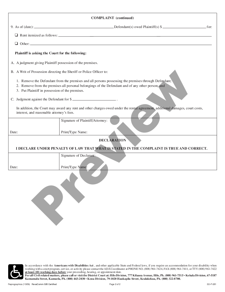 page 1 Complaint regarding Assumpsit and Summary Possession and Damages - Landlord Tenant preview