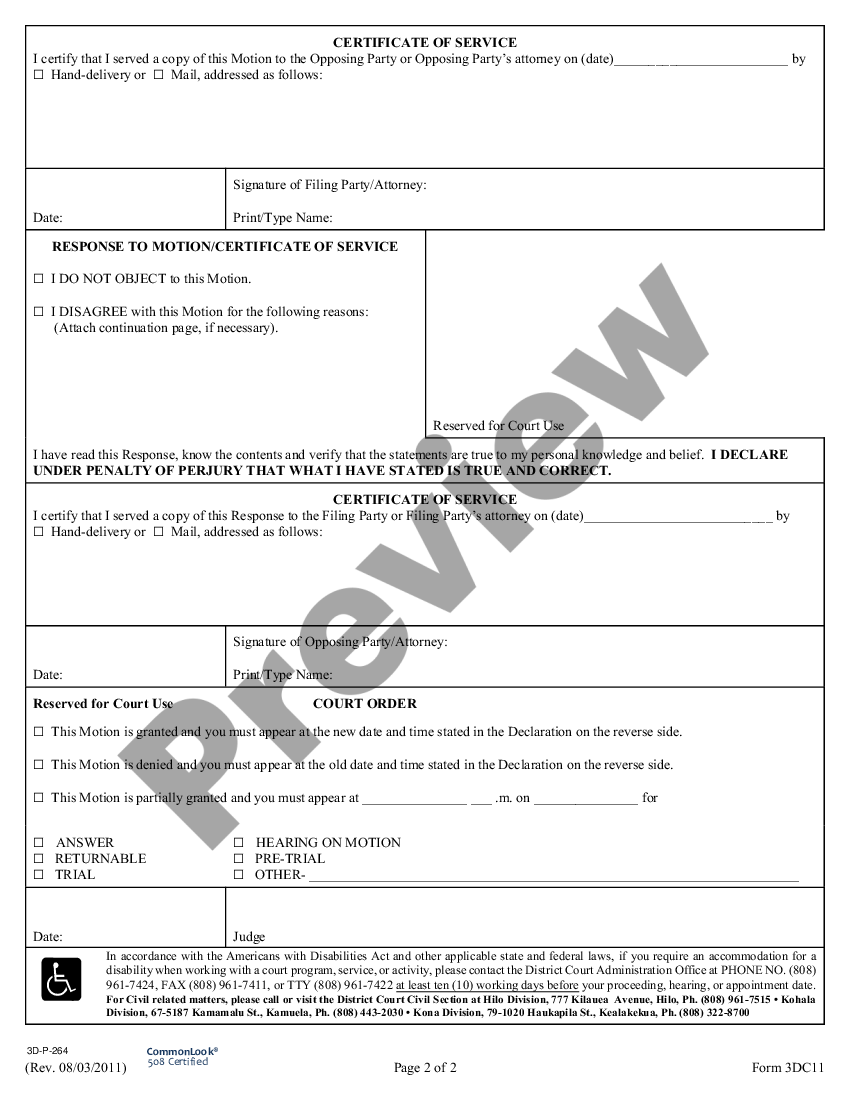Non Hearing Motion For Continuance US Legal Forms