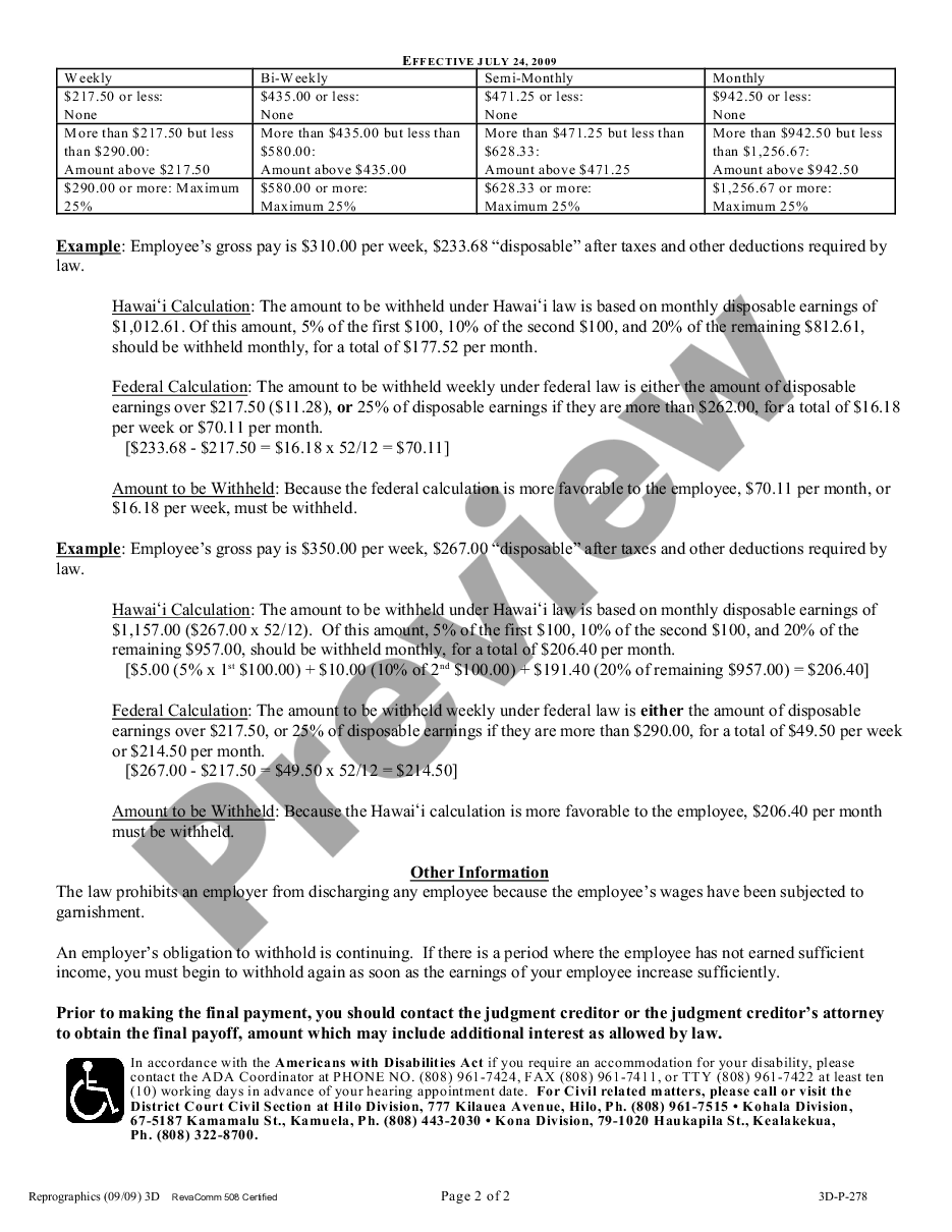page 1 Hawaii Garnishee Information preview