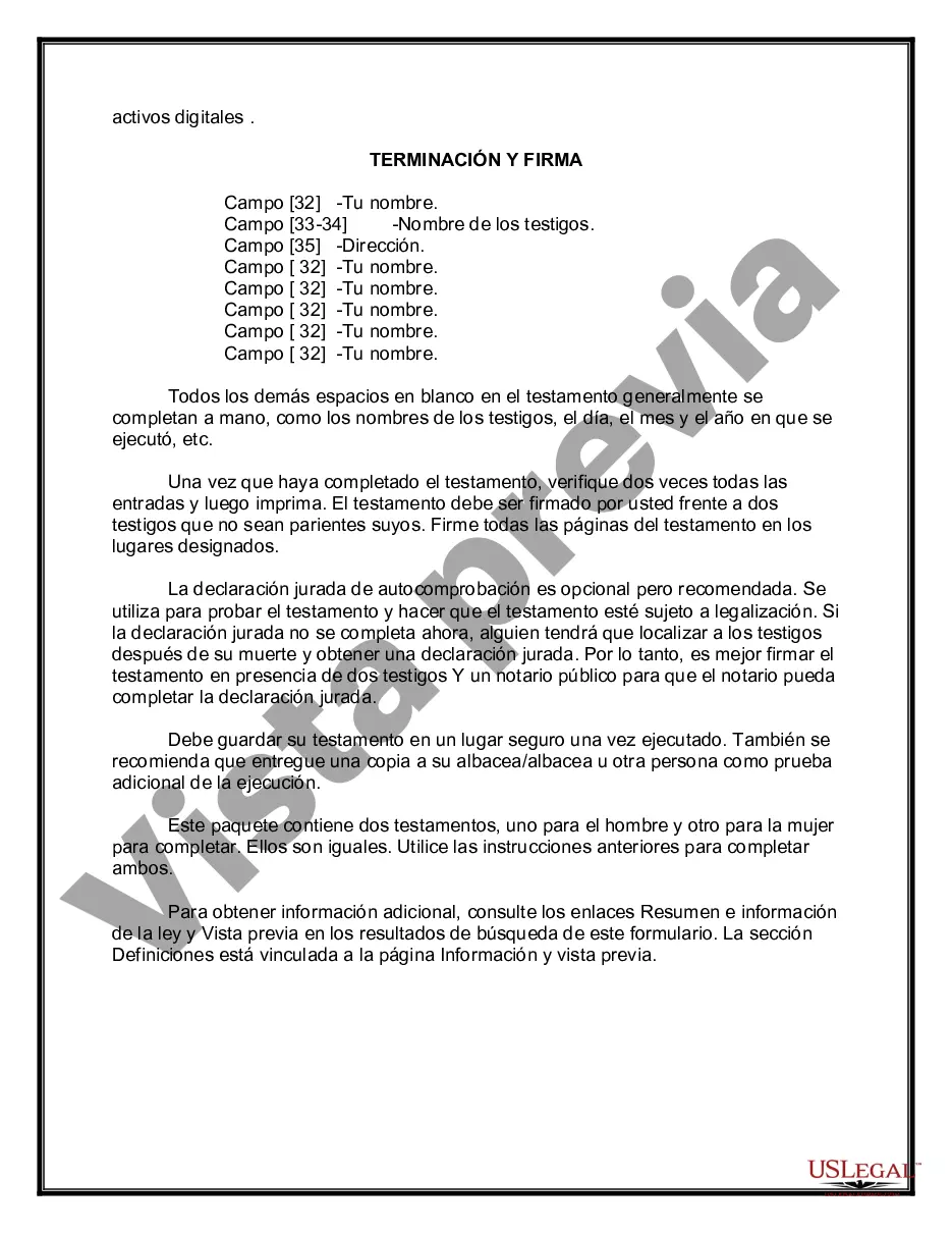 Preview Testamentos mutuos que contienen última voluntad y testamentos para personas solteras que viven juntas sin hijos