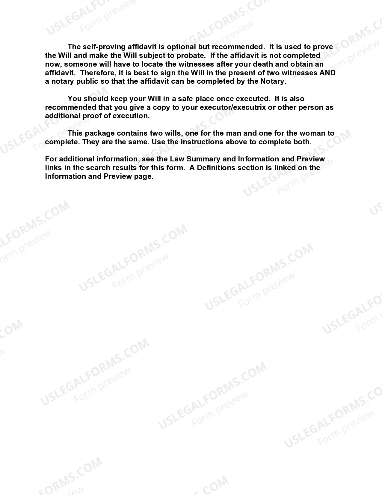 Preview Mutual Wills containing Last Will and Testaments for Man and Woman living together not Married with No Children