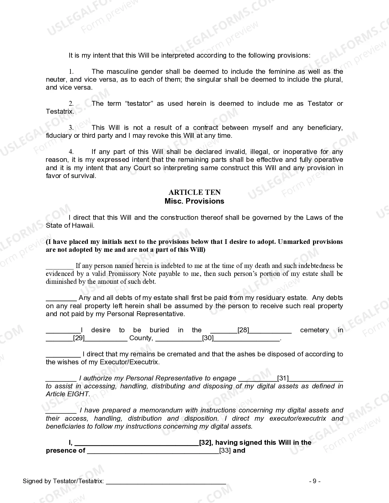 Preview Mutual Wills containing Last Will and Testaments for Man and Woman living together not Married with No Children