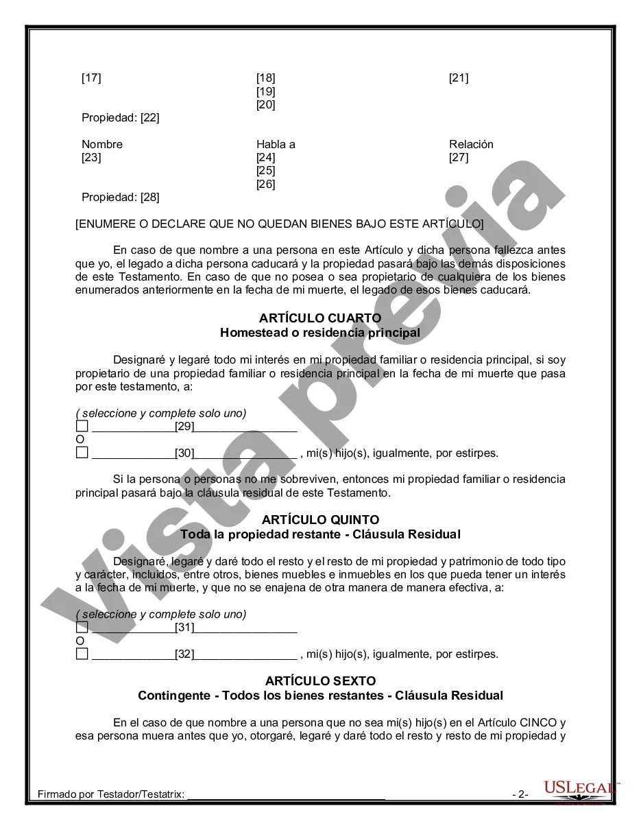 Preview Paquete de Testamentos Mutuos de Últimas Voluntades y Testamentos para Personas Solteras que conviven con Hijos Mayores de Edad