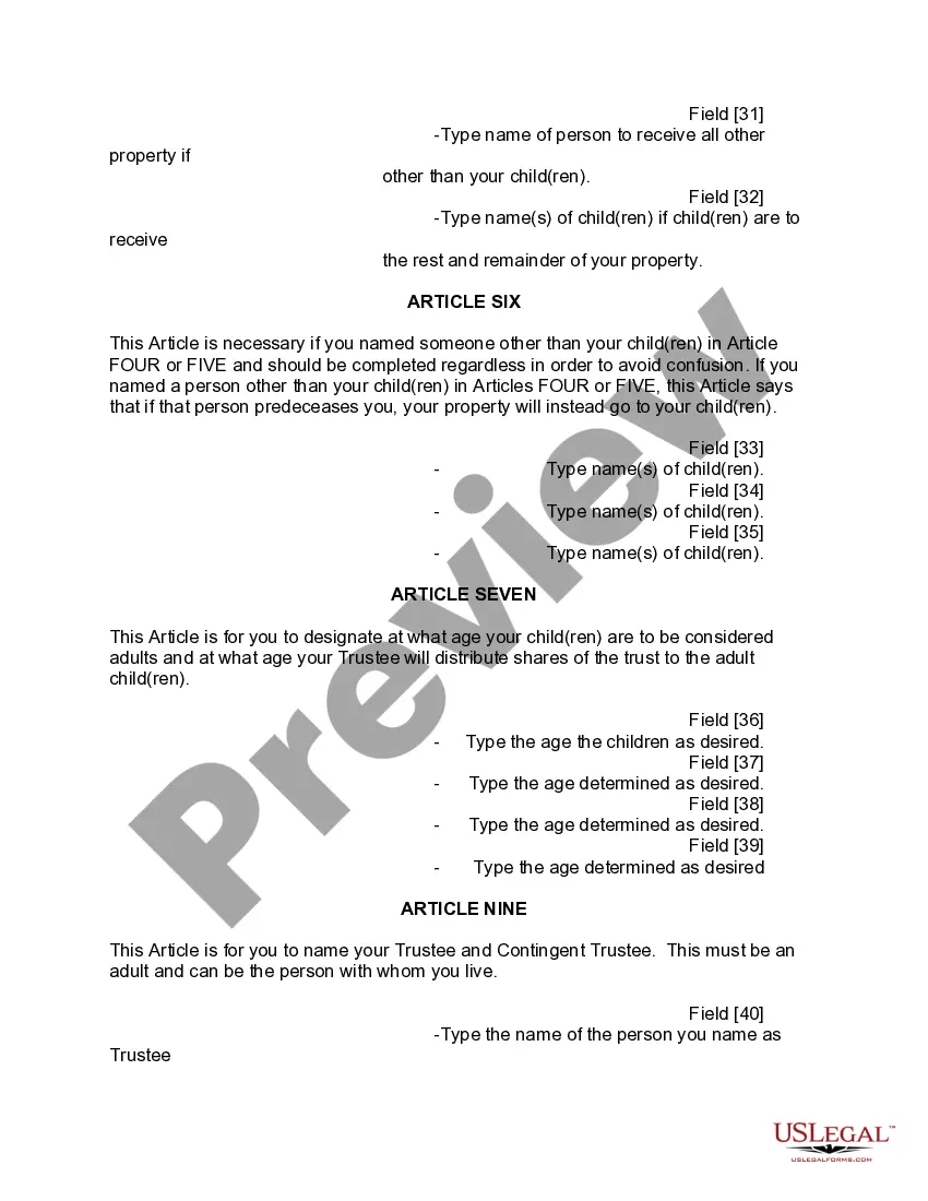 Preview Mutual Wills or Last Will and Testaments for Man and Woman living together, not Married with Minor Children