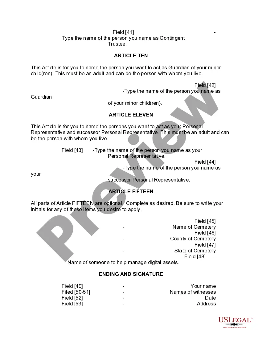 Preview Mutual Wills or Last Will and Testaments for Man and Woman living together, not Married with Minor Children