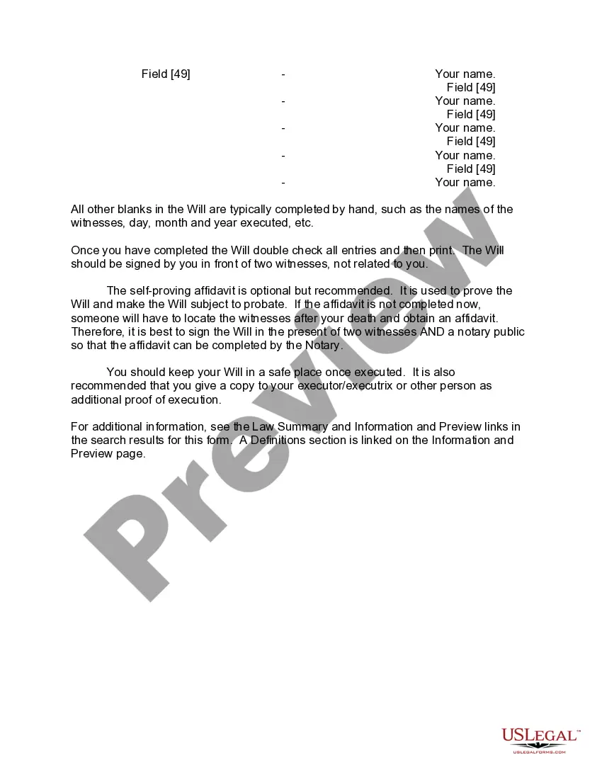 Preview Mutual Wills or Last Will and Testaments for Man and Woman living together, not Married with Minor Children