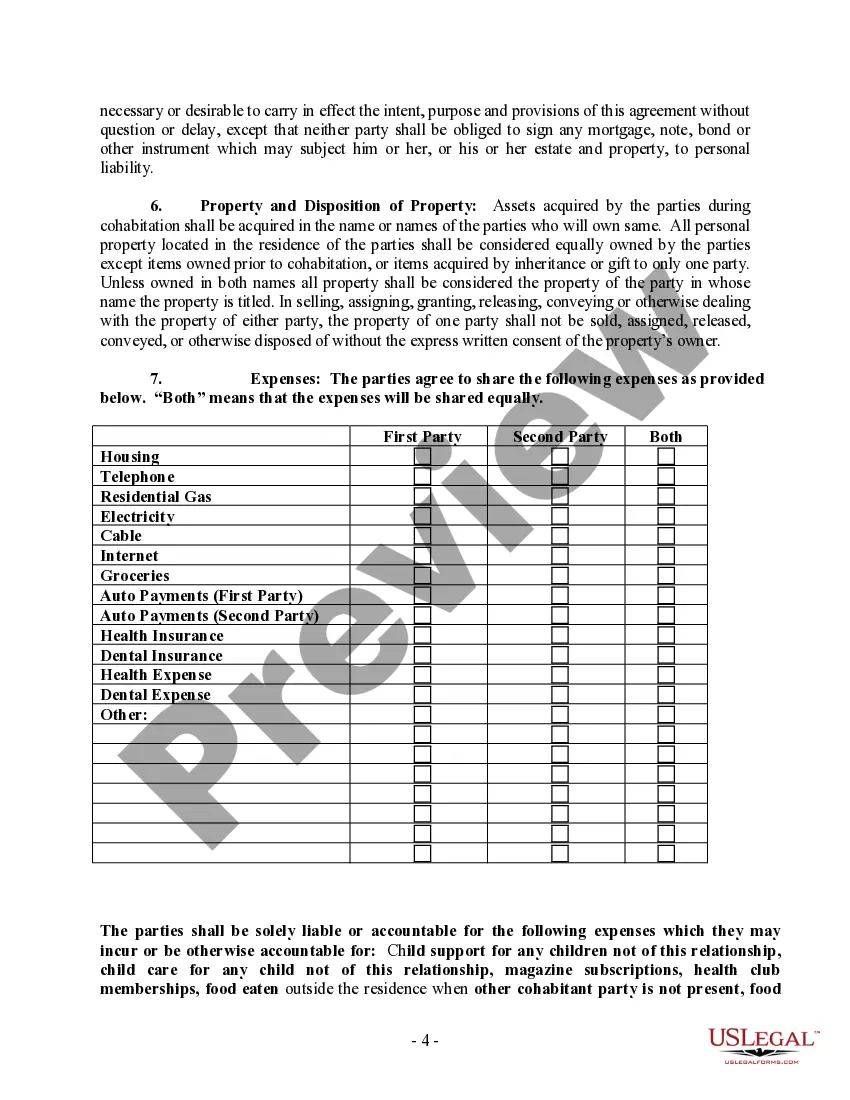 Get Non-Marital Cohabitation Living Together Agreement Preview Non-Marital Cohabitation Living Together Agreement