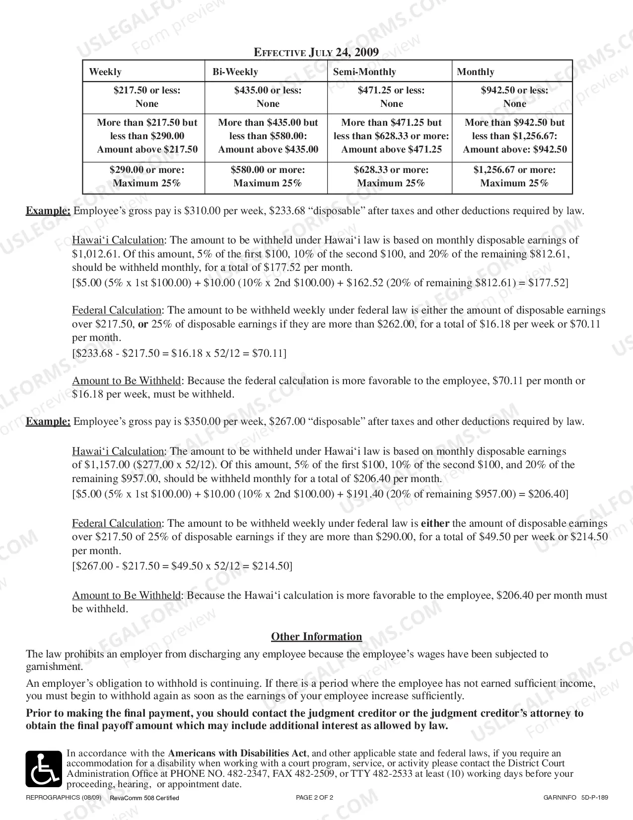 Preview Hawaii Garnishee Information