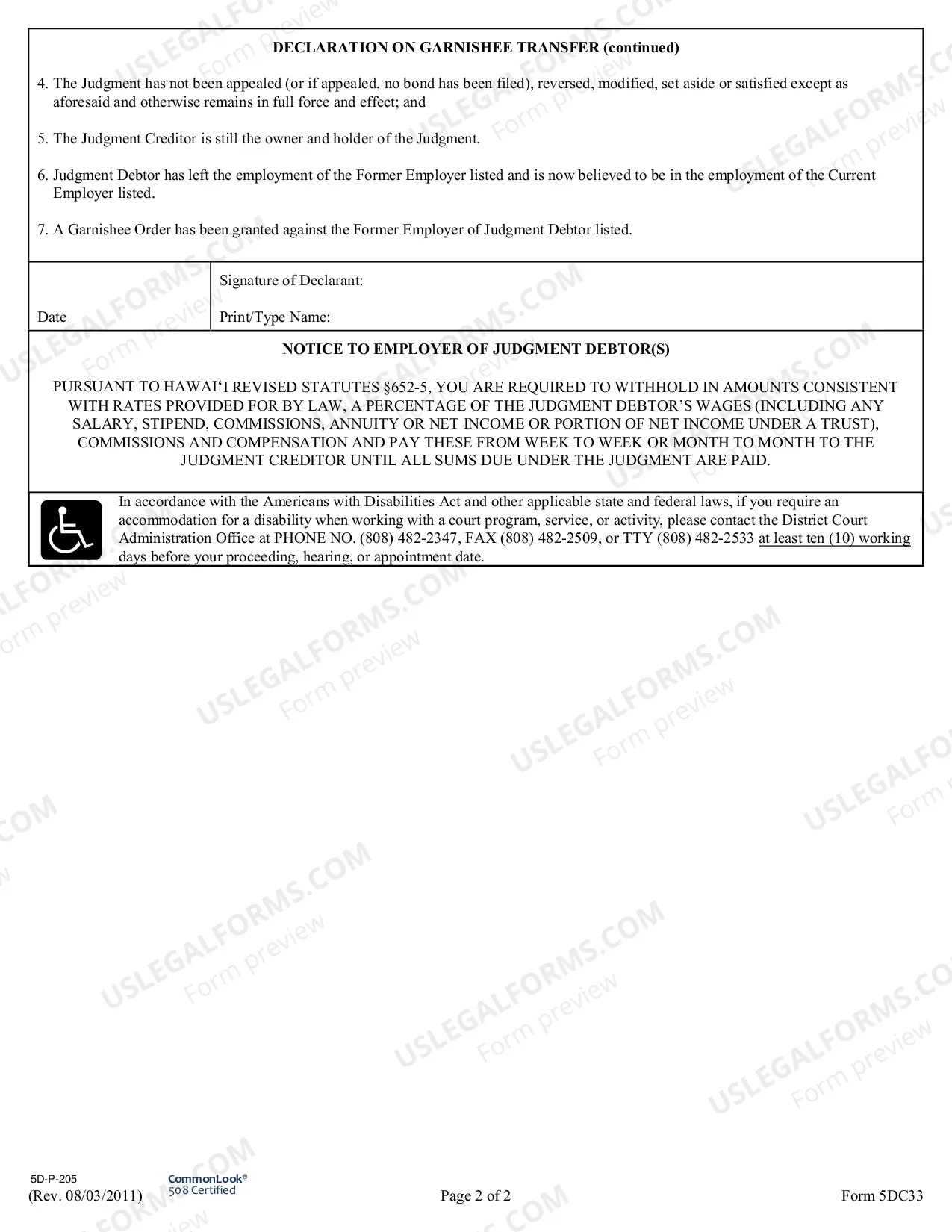 Preview Affidavit of Garnishee Transfer