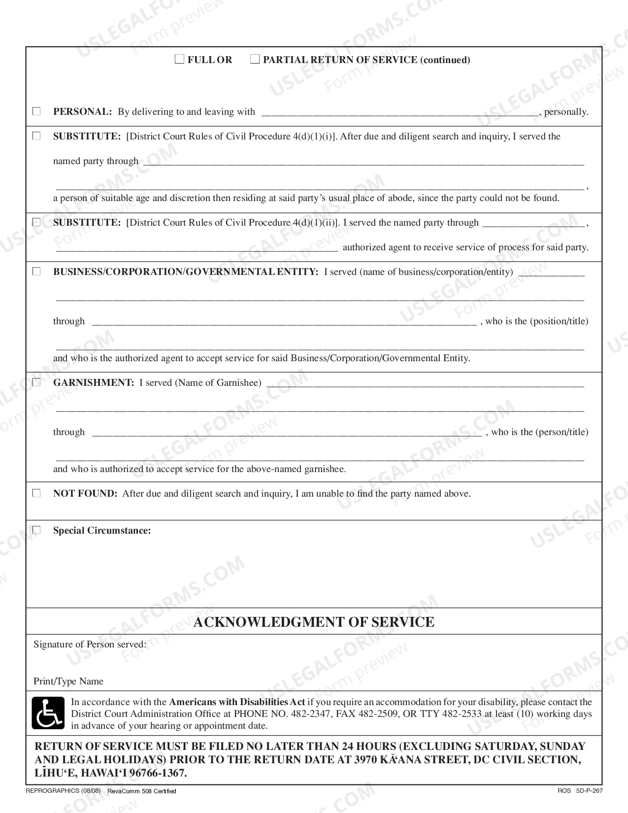 Preview Return of Service