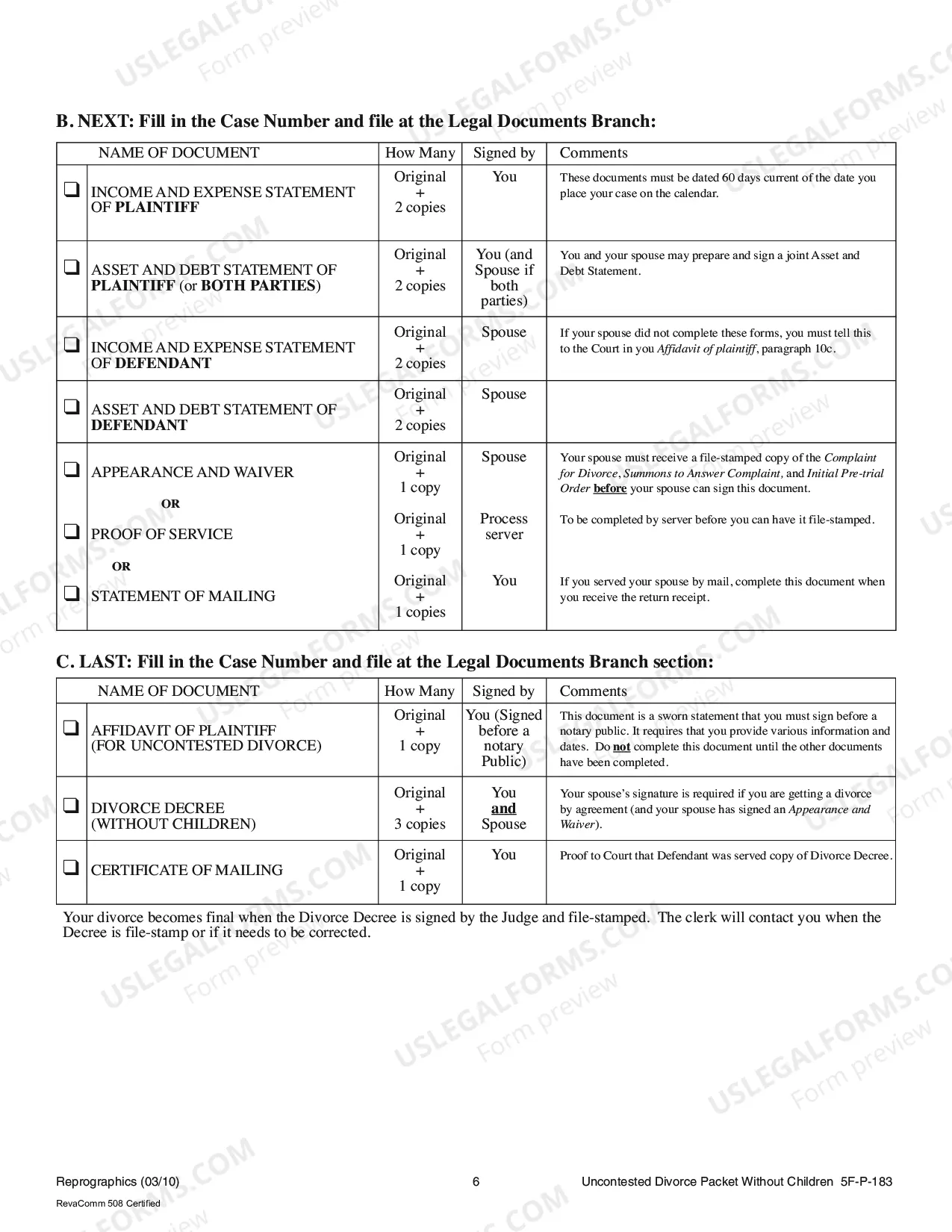 Preview Uncontested Divorce Forms - Without Children