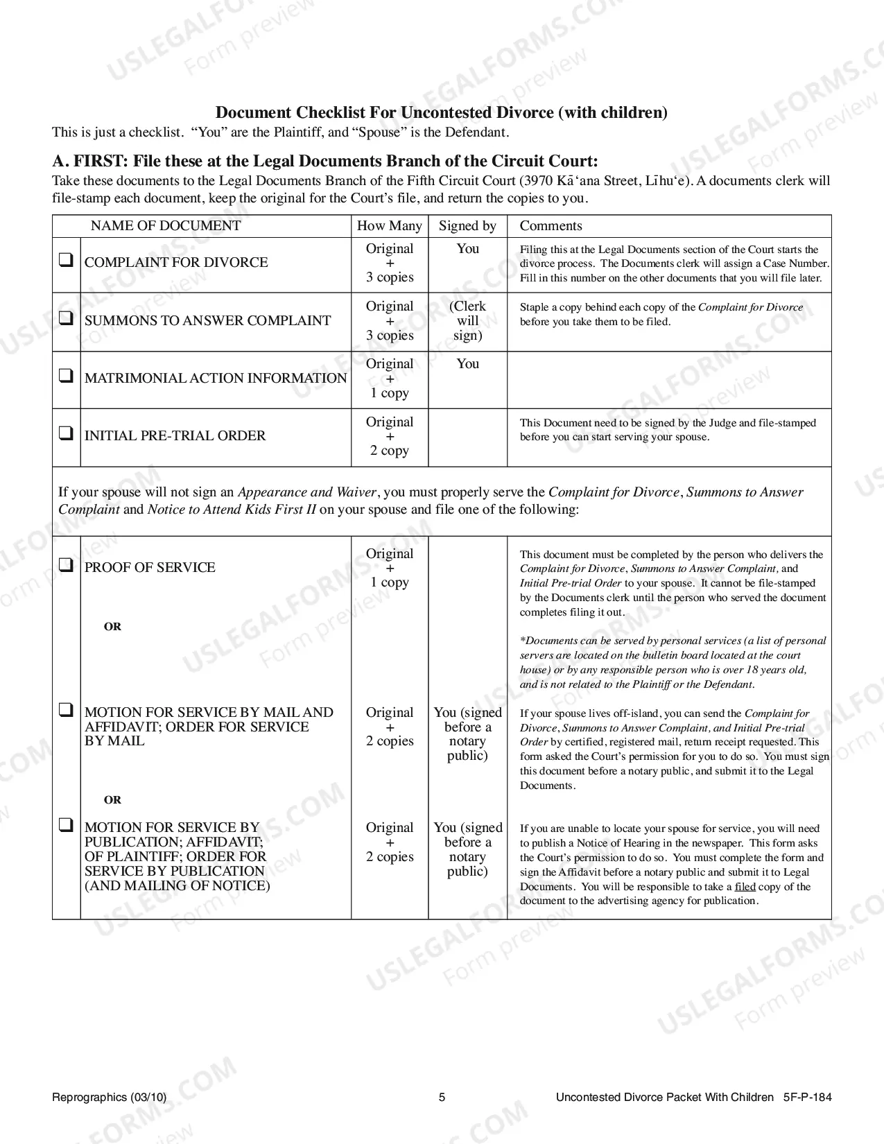 Preview Uncontested Divorce Forms - With Children