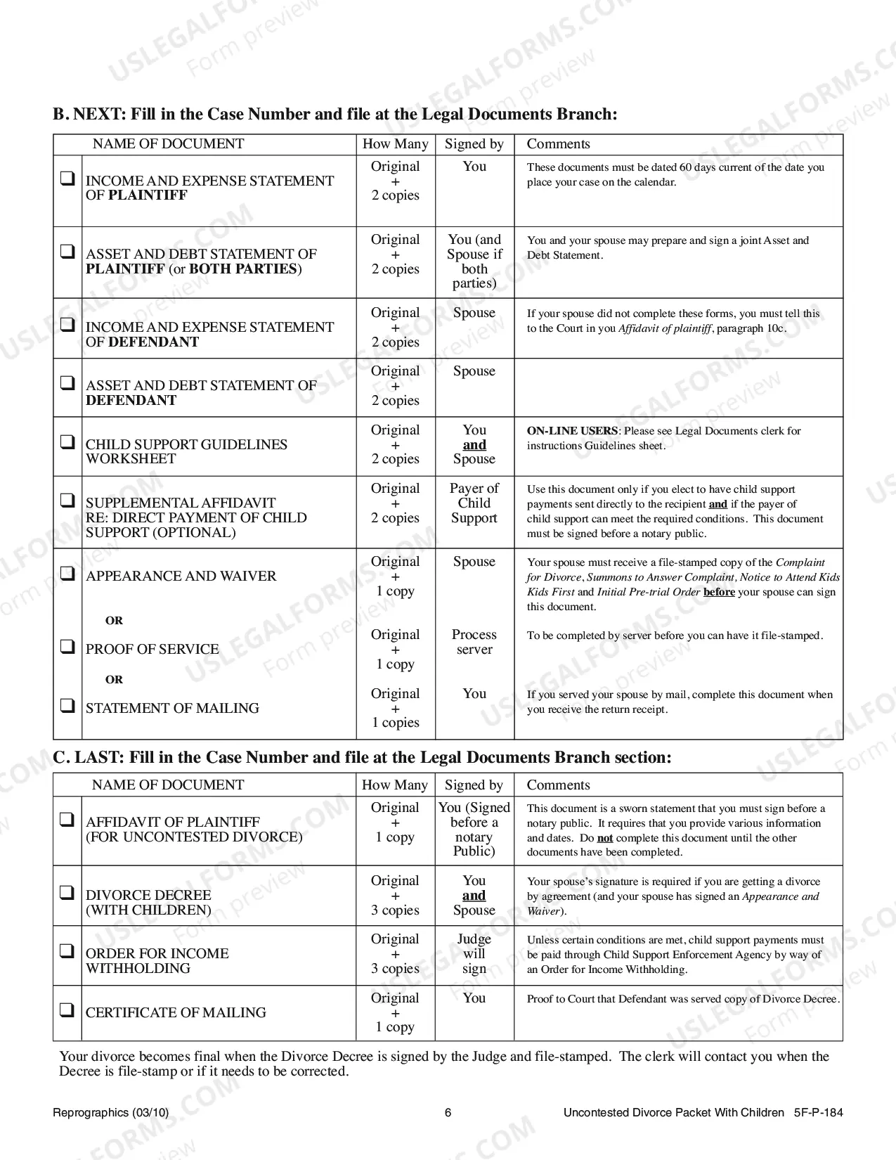 Preview Uncontested Divorce Forms - With Children