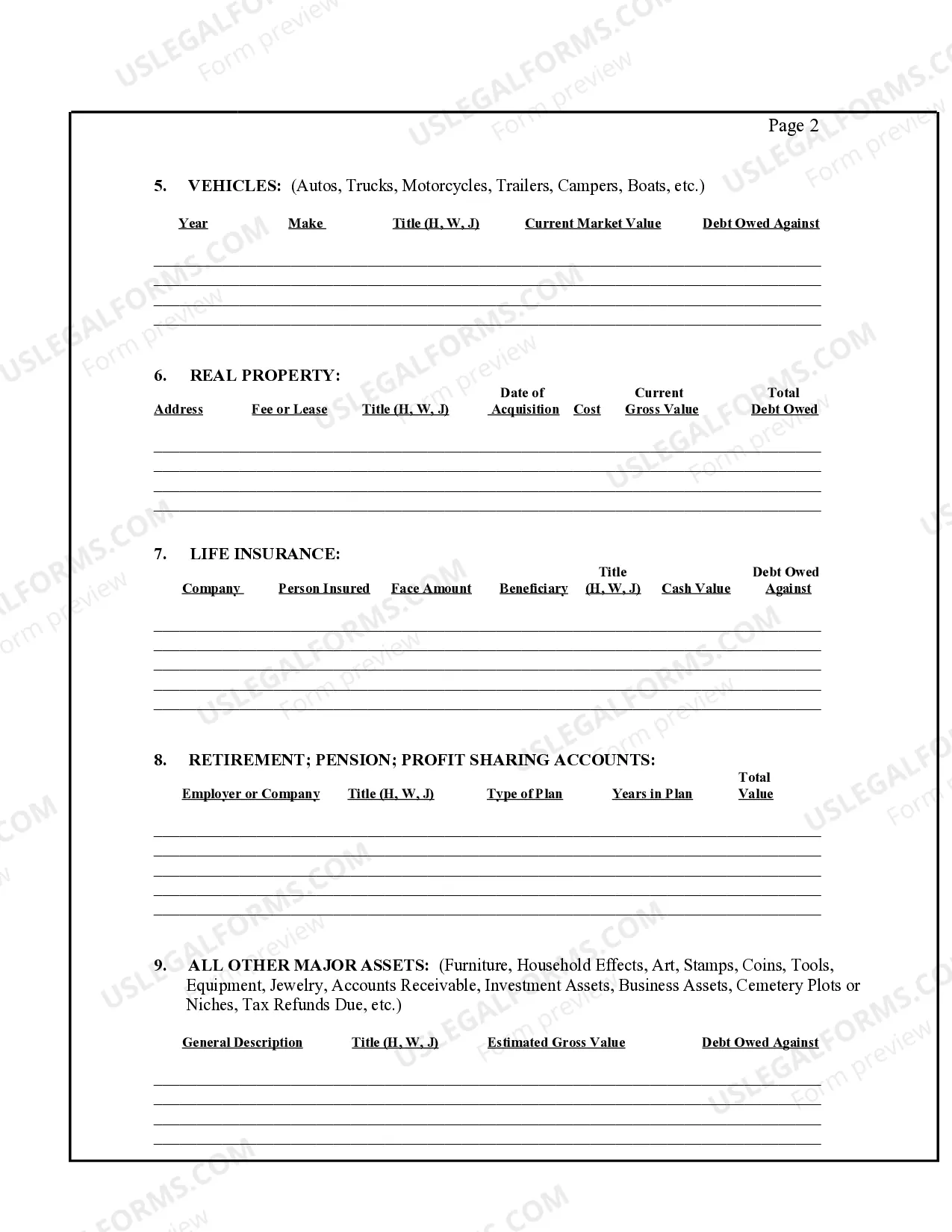 Preview Asset and Debt Statement
