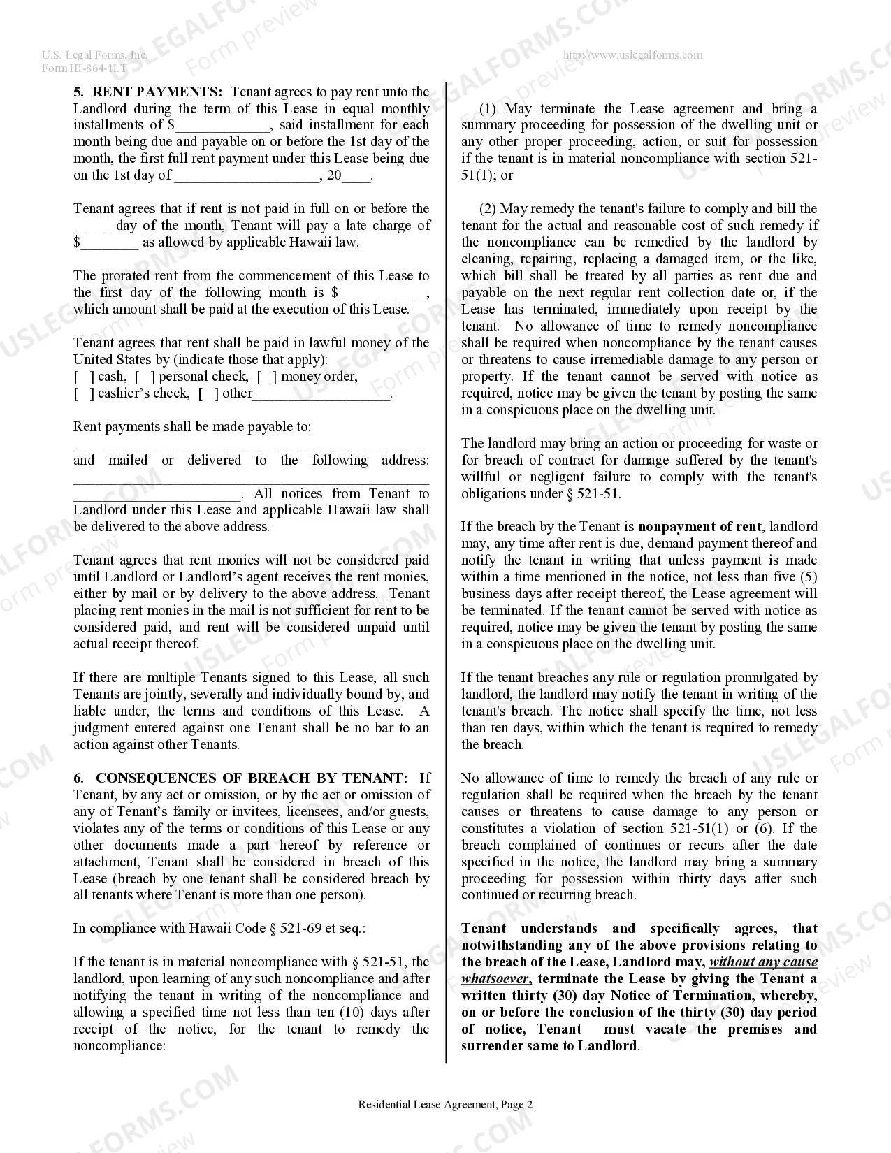 Preview Residential Lease or Rental Agreement for Month to Month