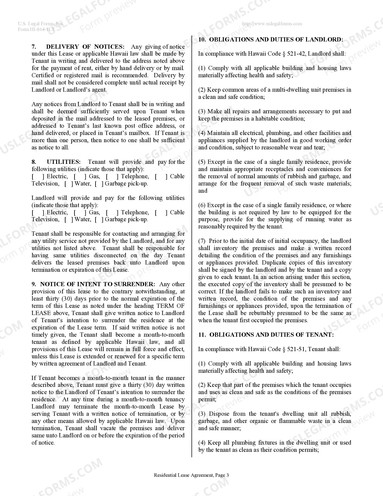 Preview Residential Lease or Rental Agreement for Month to Month