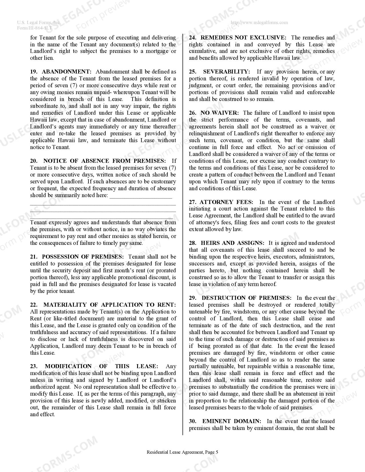 Preview Residential Lease or Rental Agreement for Month to Month