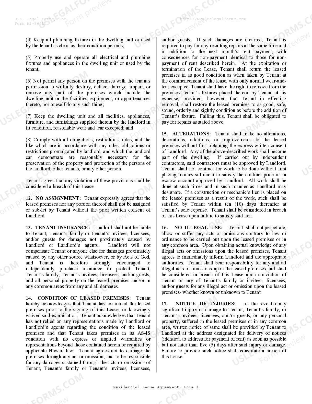 Preview Residential Rental Lease Agreement