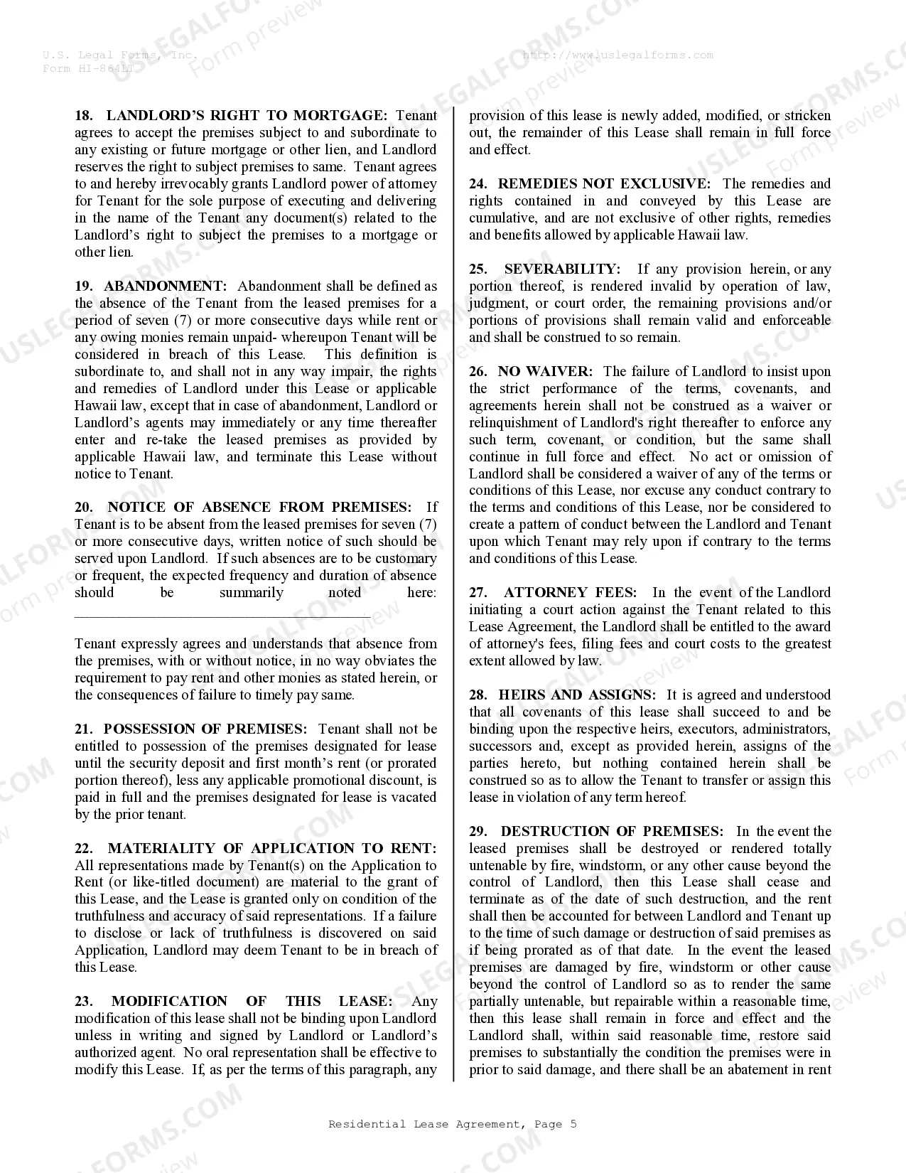 Preview Residential Rental Lease Agreement