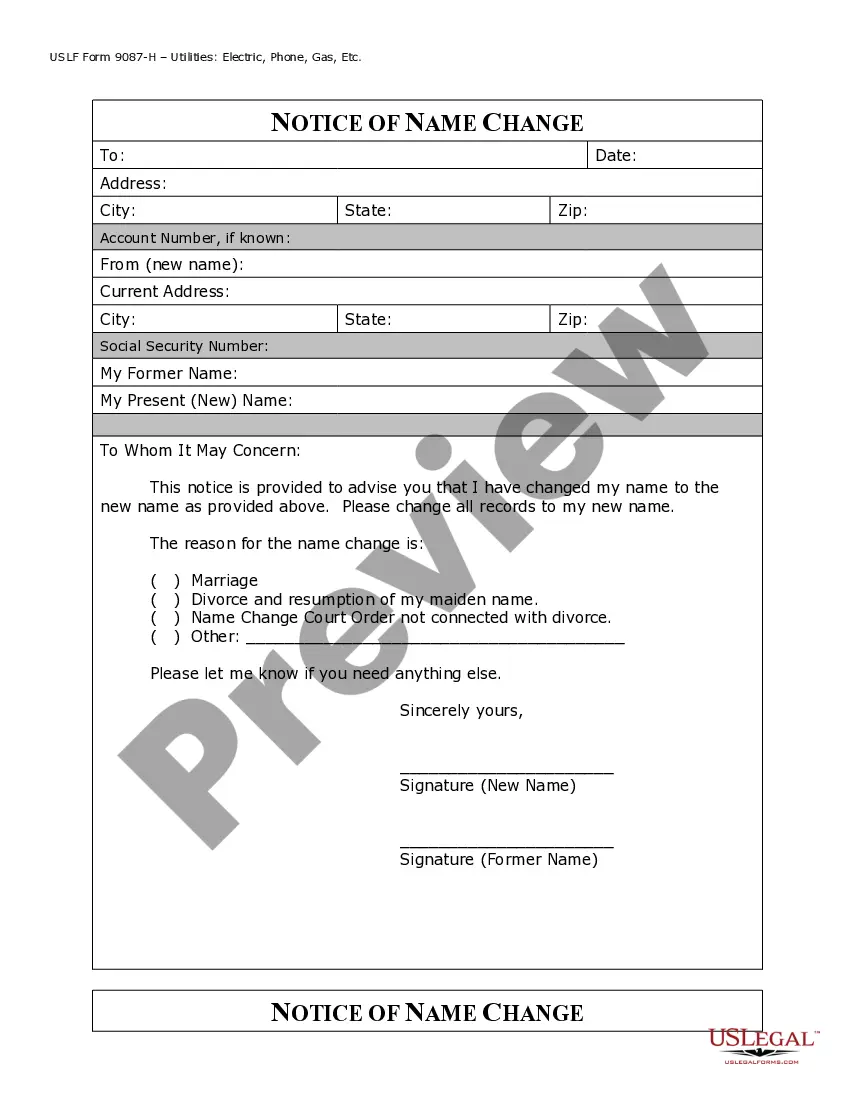 Preview Name Change Notification Package for Brides, Court Ordered Name Change, Divorced, Marriage