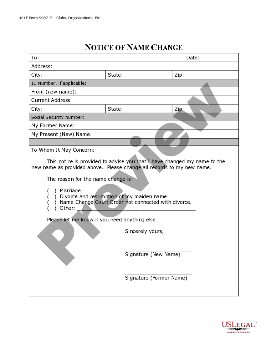 Preview Name Change Notification Package for Brides, Court Ordered Name Change, Divorced, Marriage