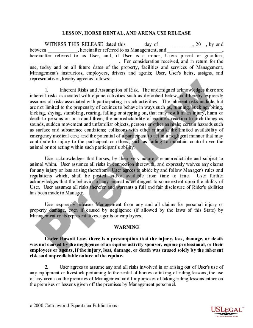 Preview Hawaii Horse Equine Forms Package